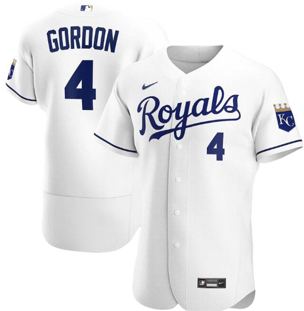Men's Kansas City Royals White #4 Alex Gordon Flex Base Stitched MLB Jersey